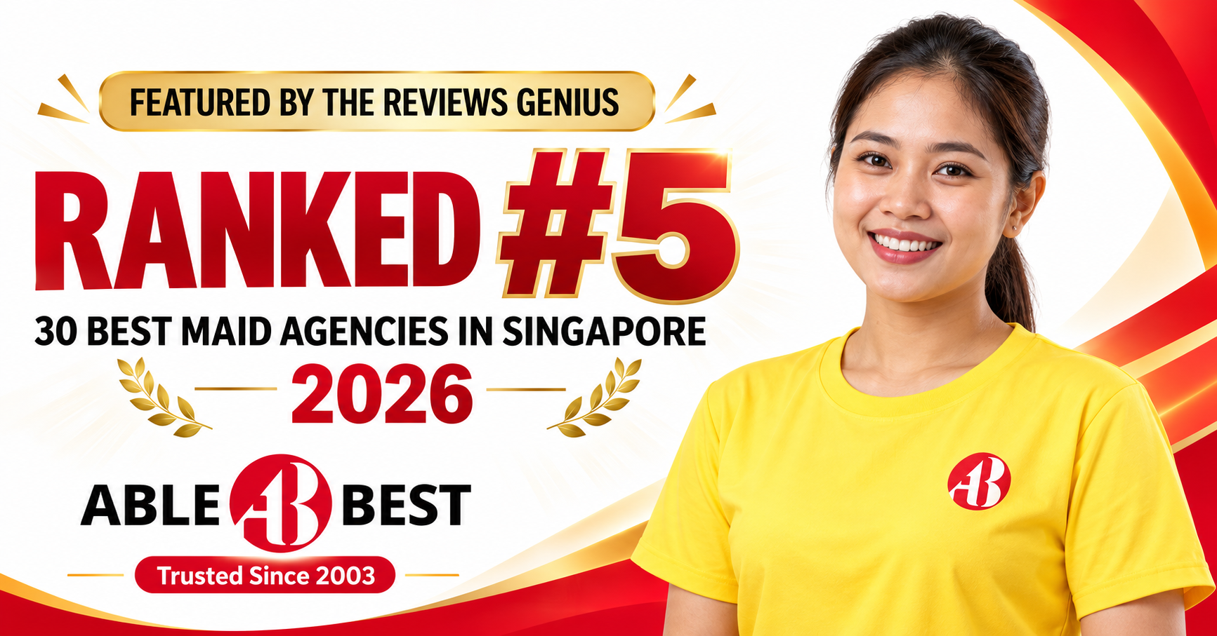 Able Best ranked number 5 among 30 best maid agencies in Singapore for 2026